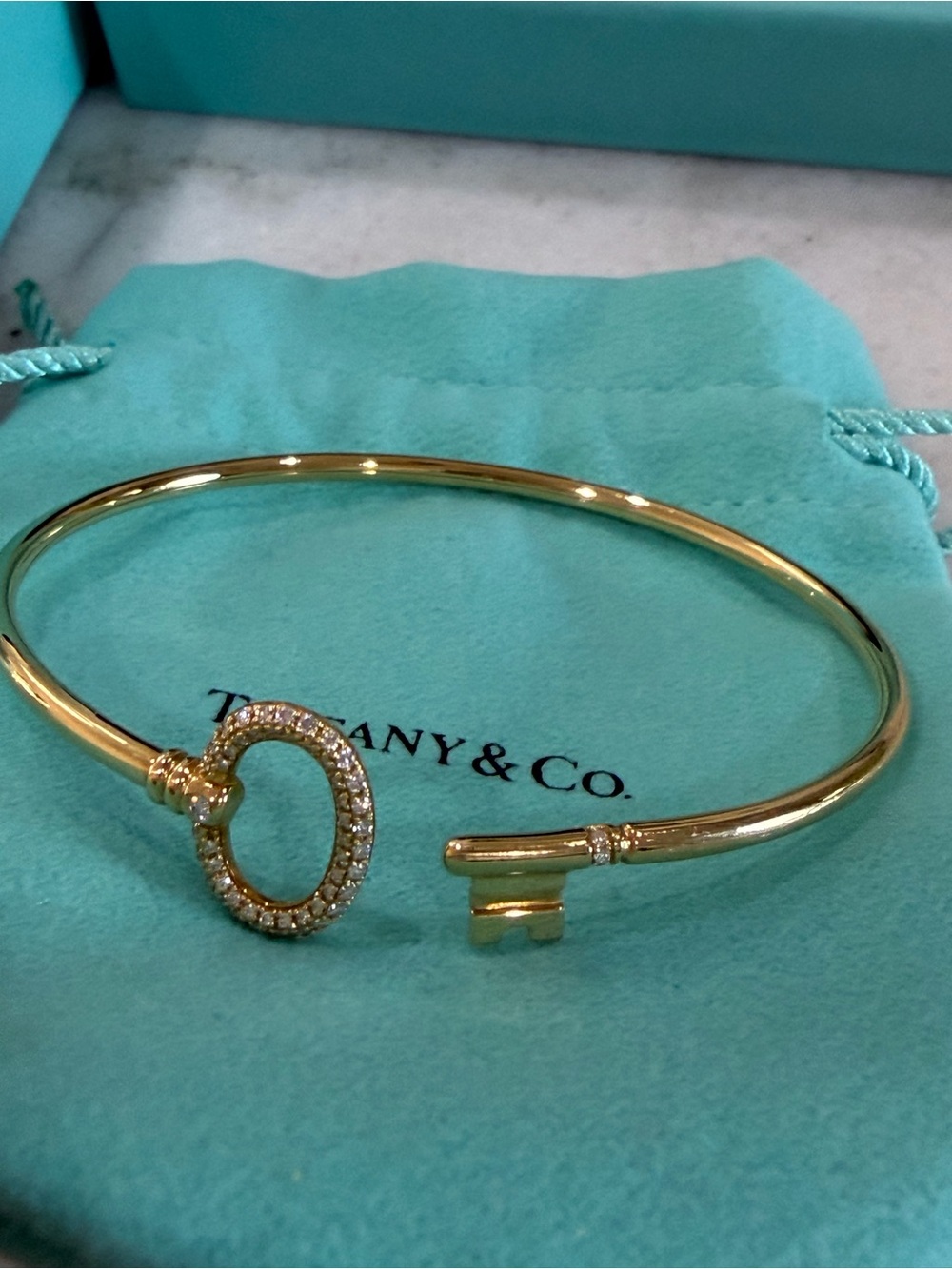 Tiffany & Co. Gold Key Cuff Bracelet with Pavé Circle